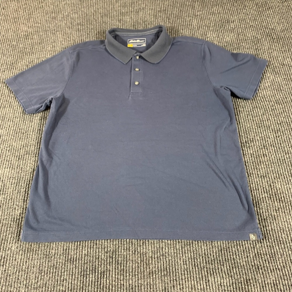 Eddie Bauer Shirt Mens Large Blue Polo Travex Cotton Short Sleeve‎ Golf Comfort